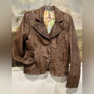 Miss Sixty Brown Leather Jacket Y2K